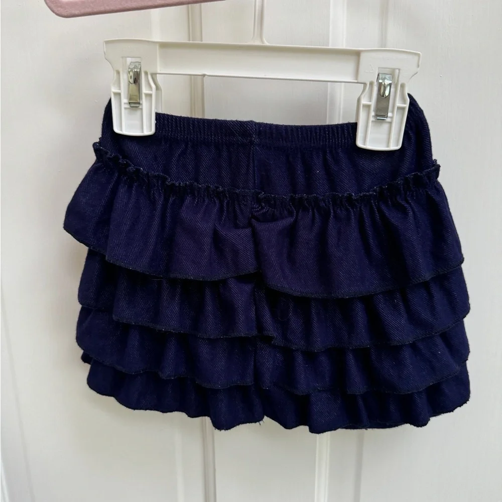 Girls 2T Blue Jean Looking Flowy Skirt with Pink Bow
